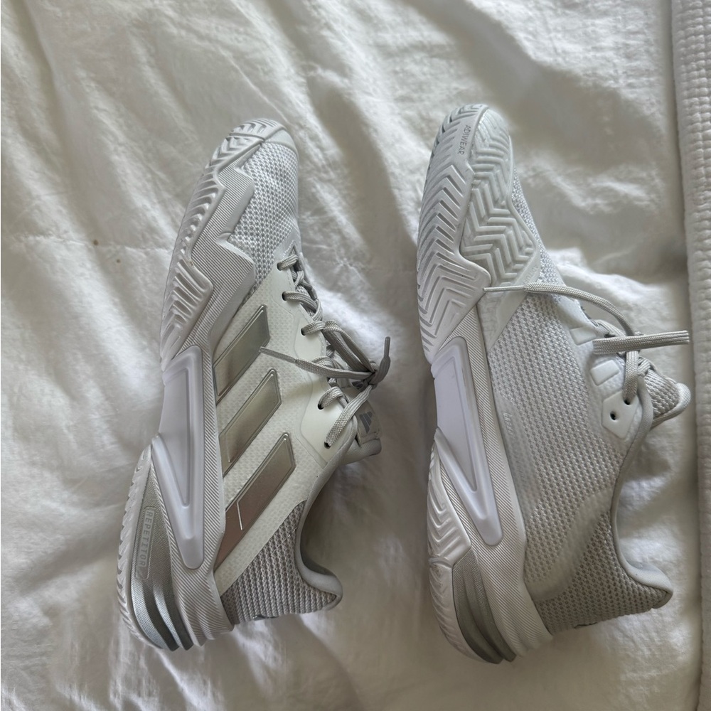 Adidas Barricade 13 White and Silver Athletic Shoes